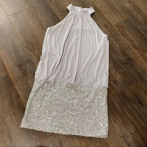 Frederick’s of Hollywood Silver Sequins Dress Size Medium Halo Neckline Cocktail
